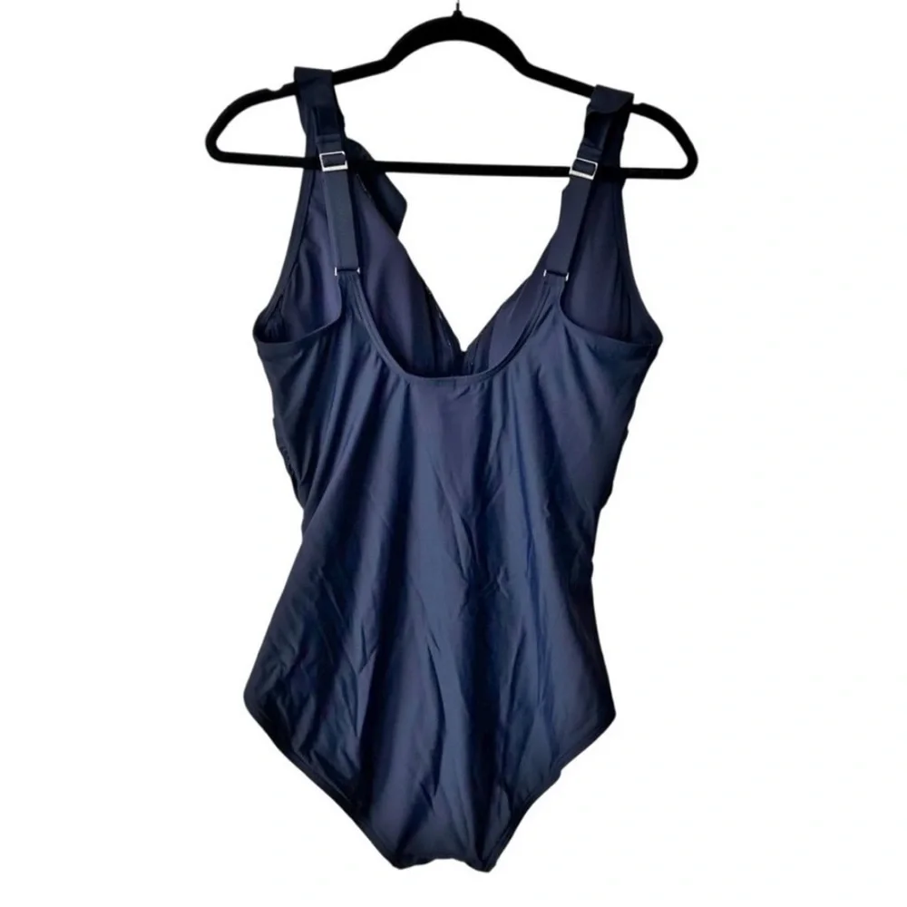 DKNY Womens Ruffle Navy One Piece Swimsuit SZ Medium - Picture 3 of 6